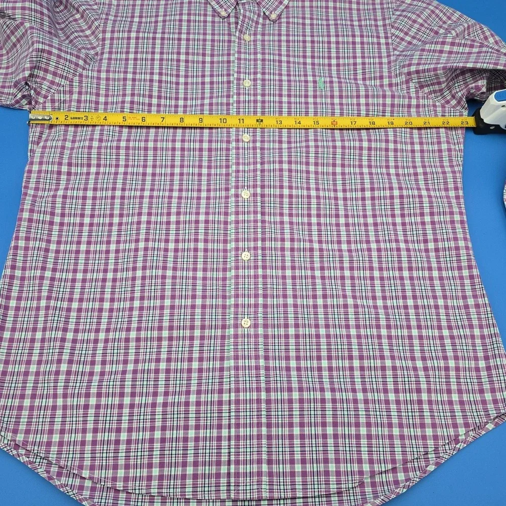 Ralph‎ Lauren Polo Mens Button Down  L/S Shirt Plaid Purple Green 16.5 32/33